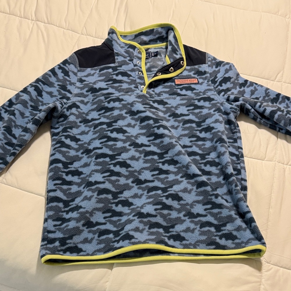 Kids Vineyard Vines Blue Camo Fleece with Yellow Accents